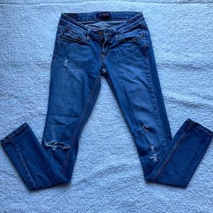 • Too super low Levi Skinny Jeans. Size: 1/Medium. Color: Blue.